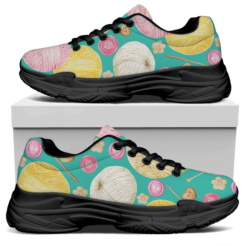 Watercolor Yarn Pattern Print Black Chunky Shoes