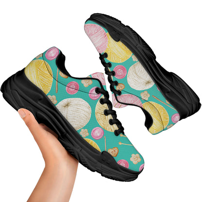 Watercolor Yarn Pattern Print Black Chunky Shoes