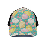 Watercolor Yarn Pattern Print Black Mesh Trucker Cap