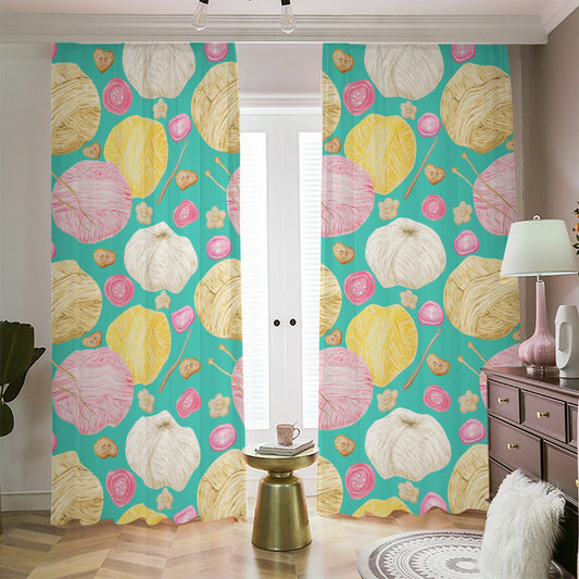 Watercolor Yarn Pattern Print Blackout Pencil Pleat Curtains