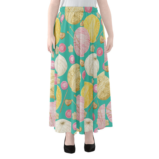 Watercolor Yarn Pattern Print Chiffon Maxi Skirt