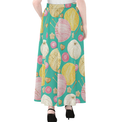 Watercolor Yarn Pattern Print Chiffon Maxi Skirt