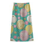 Watercolor Yarn Pattern Print Cotton Front Slit Maxi Skirt