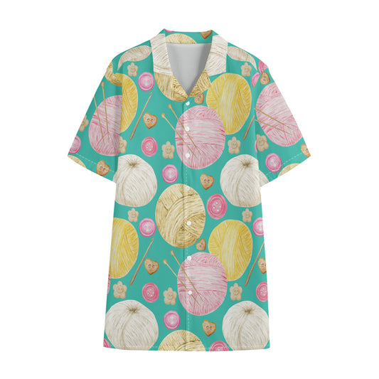 Watercolor Yarn Pattern Print Cotton Hawaiian Shirt