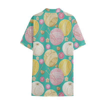 Watercolor Yarn Pattern Print Cotton Hawaiian Shirt