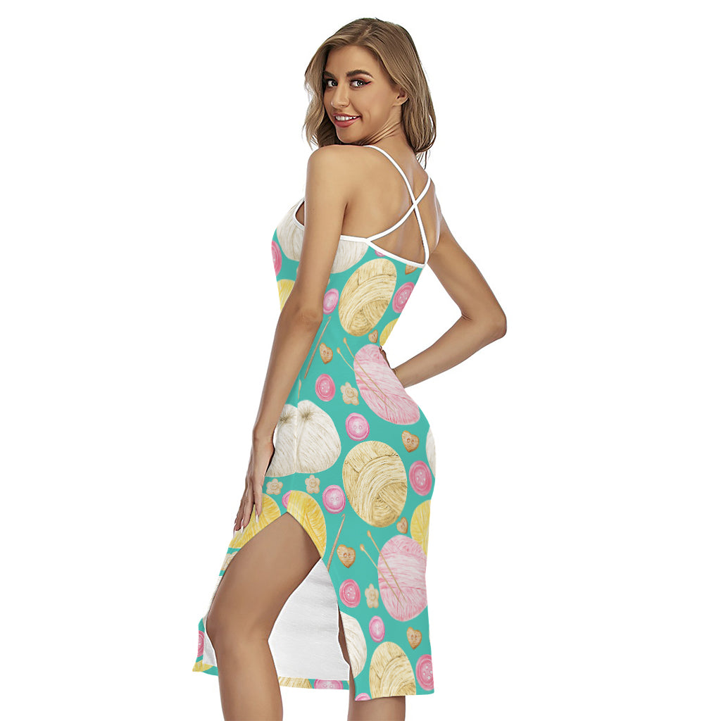 Watercolor Yarn Pattern Print Cross Back Cami Dress
