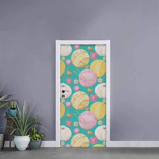 Watercolor Yarn Pattern Print Door Sticker