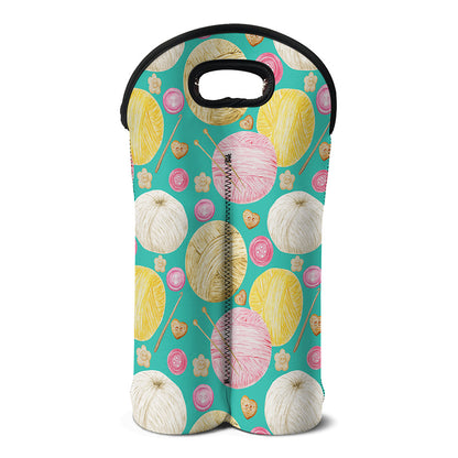 Watercolor Yarn Pattern Print Double Neoprene Wine Tote
