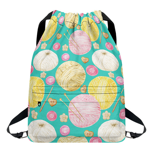 Watercolor Yarn Pattern Print Drawstring Backpack