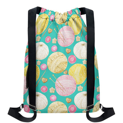 Watercolor Yarn Pattern Print Drawstring Backpack