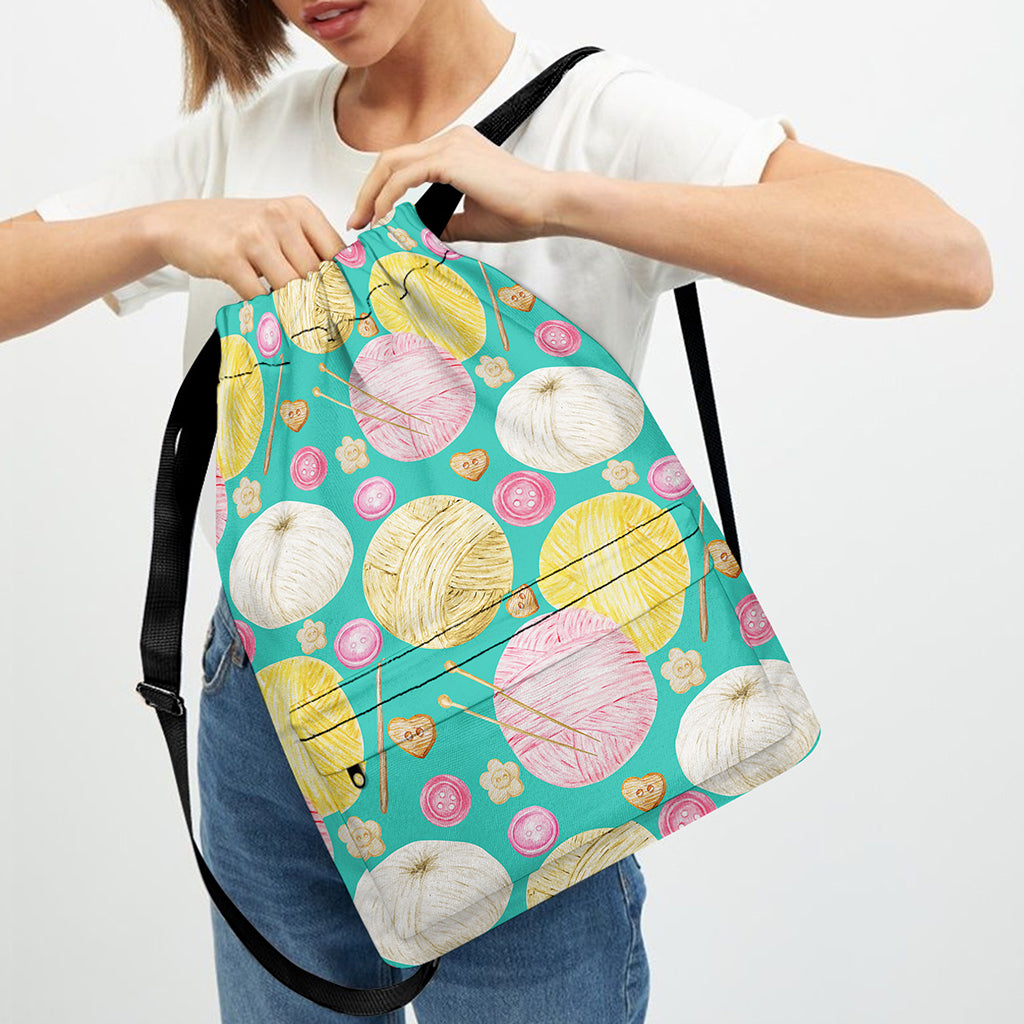 Watercolor Yarn Pattern Print Drawstring Backpack