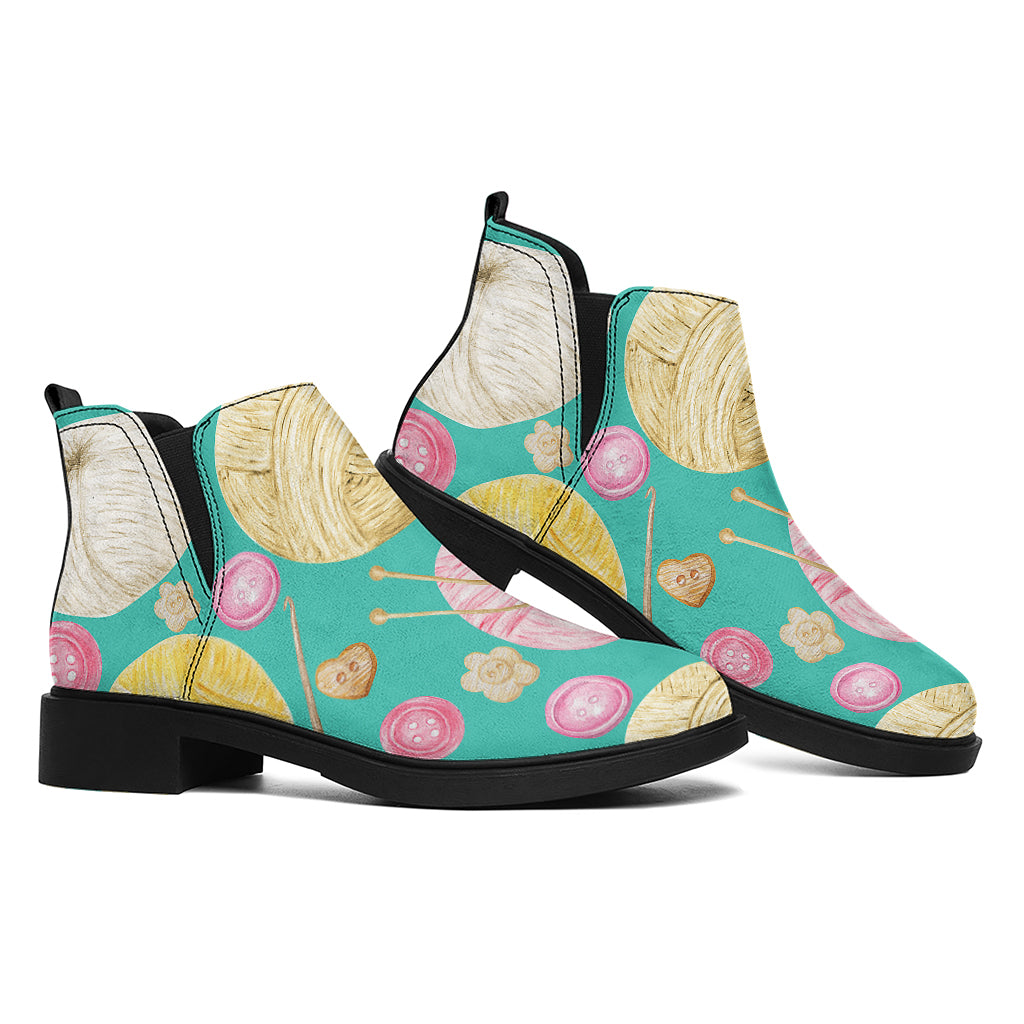 Watercolor Yarn Pattern Print Flat Ankle Boots