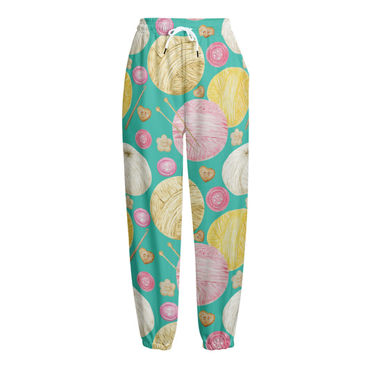 Watercolor Yarn Pattern Print Fleece Lined Knit Pants