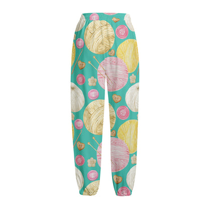 Watercolor Yarn Pattern Print Fleece Lined Knit Pants
