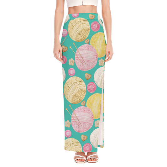 Watercolor Yarn Pattern Print High Slit Maxi Skirt