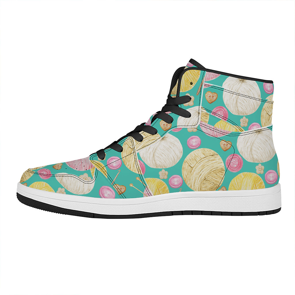 Watercolor Yarn Pattern Print High Top Leather Sneakers