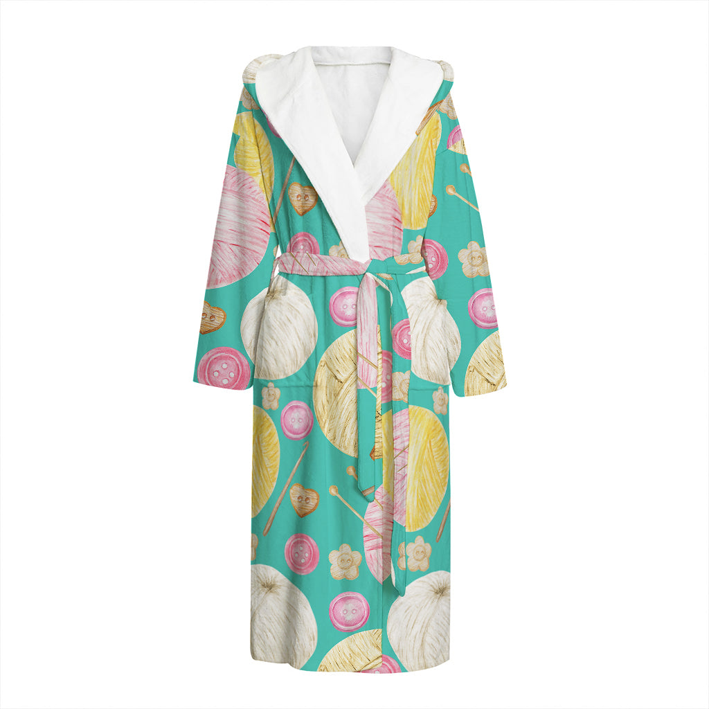 Watercolor Yarn Pattern Print Hooded Bathrobe