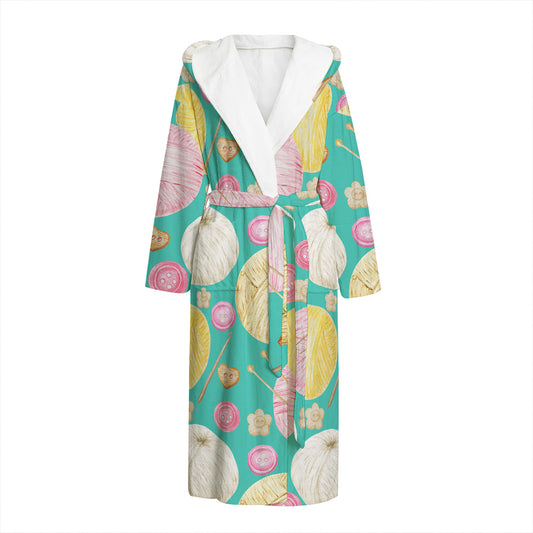 Watercolor Yarn Pattern Print Hooded Bathrobe