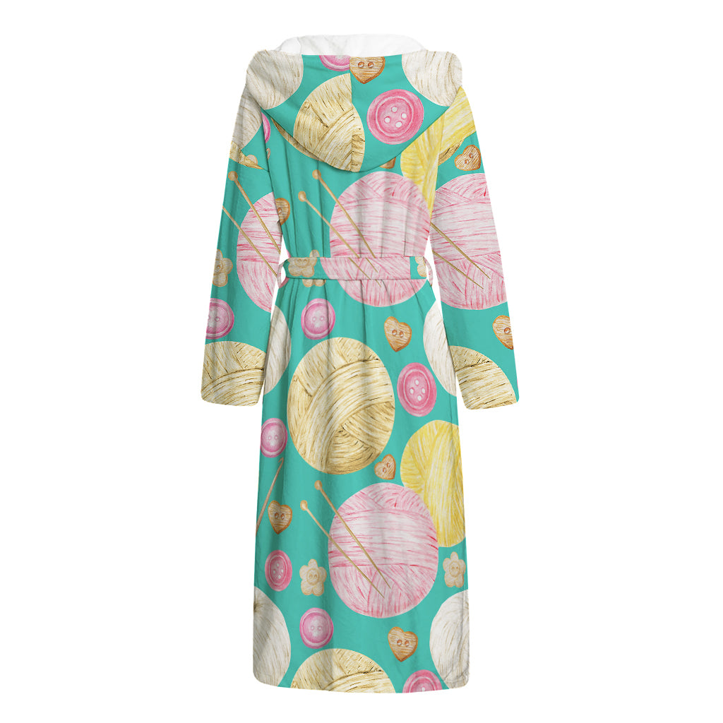 Watercolor Yarn Pattern Print Hooded Bathrobe