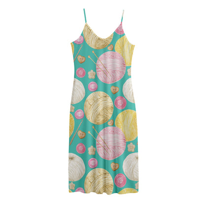 Watercolor Yarn Pattern Print Jersey Midi Cami Dress