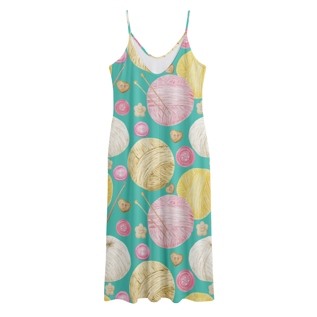 Watercolor Yarn Pattern Print Jersey Midi Cami Dress