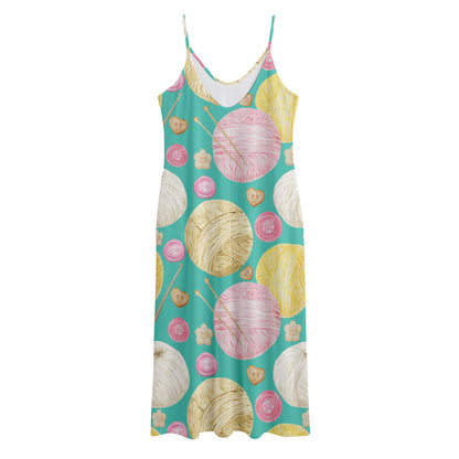 Watercolor Yarn Pattern Print Jersey Midi Cami Dress