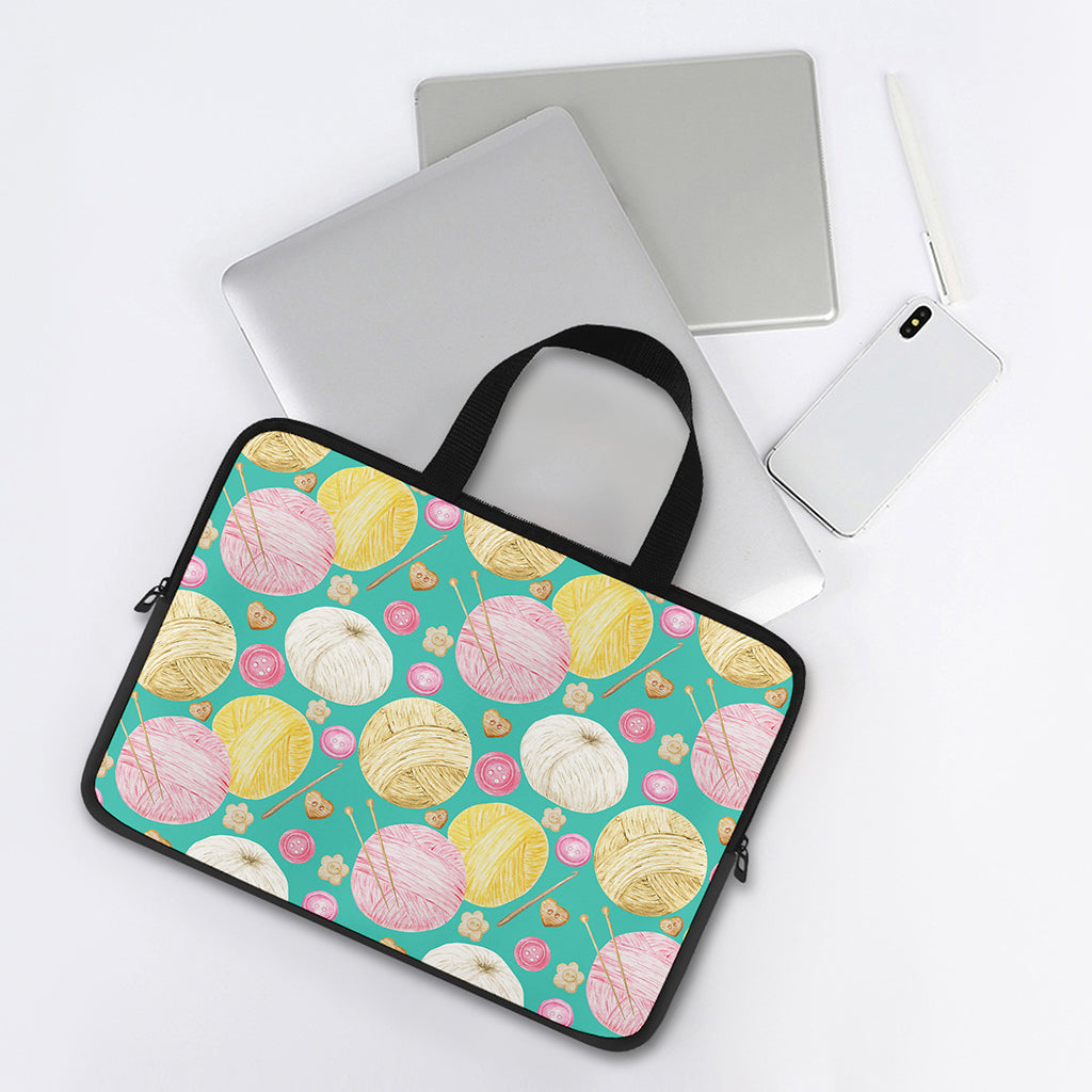 Watercolor Yarn Pattern Print Laptop Sleeve With Handle