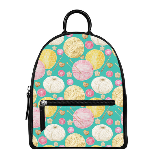 Watercolor Yarn Pattern Print Leather Backpack