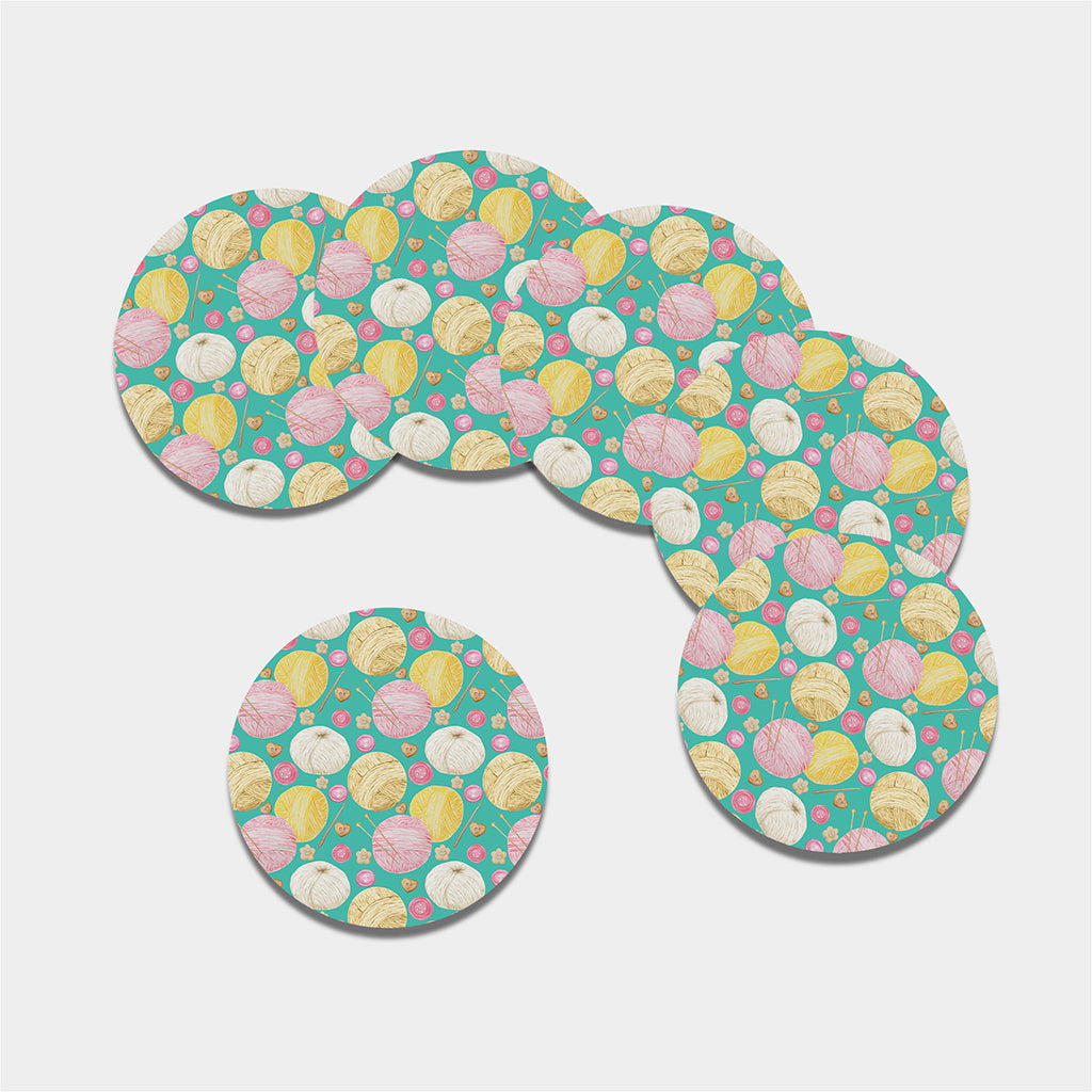Watercolor Yarn Pattern Print Leather Coaster Set