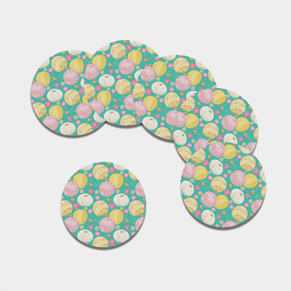 Watercolor Yarn Pattern Print Leather Coaster Set