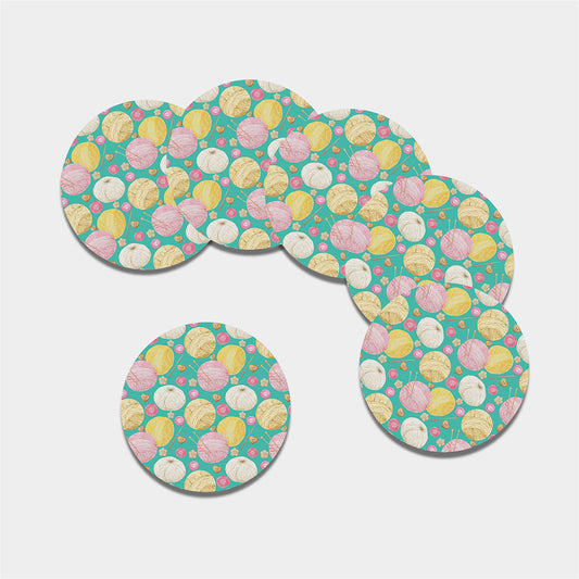 Watercolor Yarn Pattern Print Leather Coaster Set