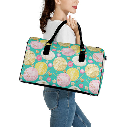 Watercolor Yarn Pattern Print Leather Duffle Bag