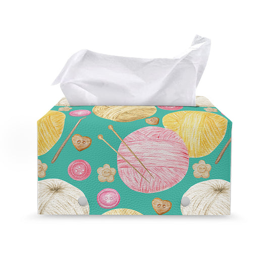 Watercolor Yarn Pattern Print Leather Tissue Box Cover