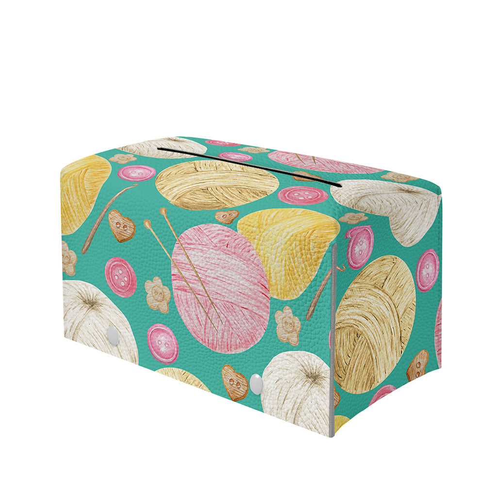 Watercolor Yarn Pattern Print Leather Tissue Box Cover