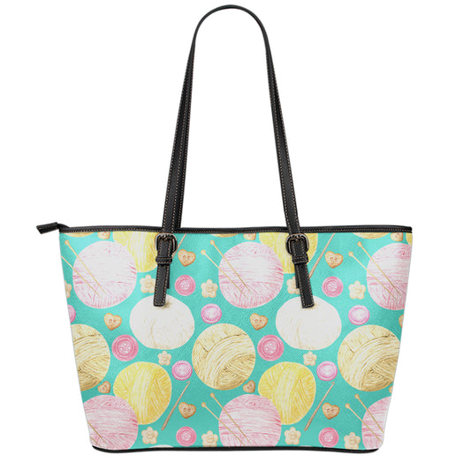 Watercolor Yarn Pattern Print Leather Tote Bag