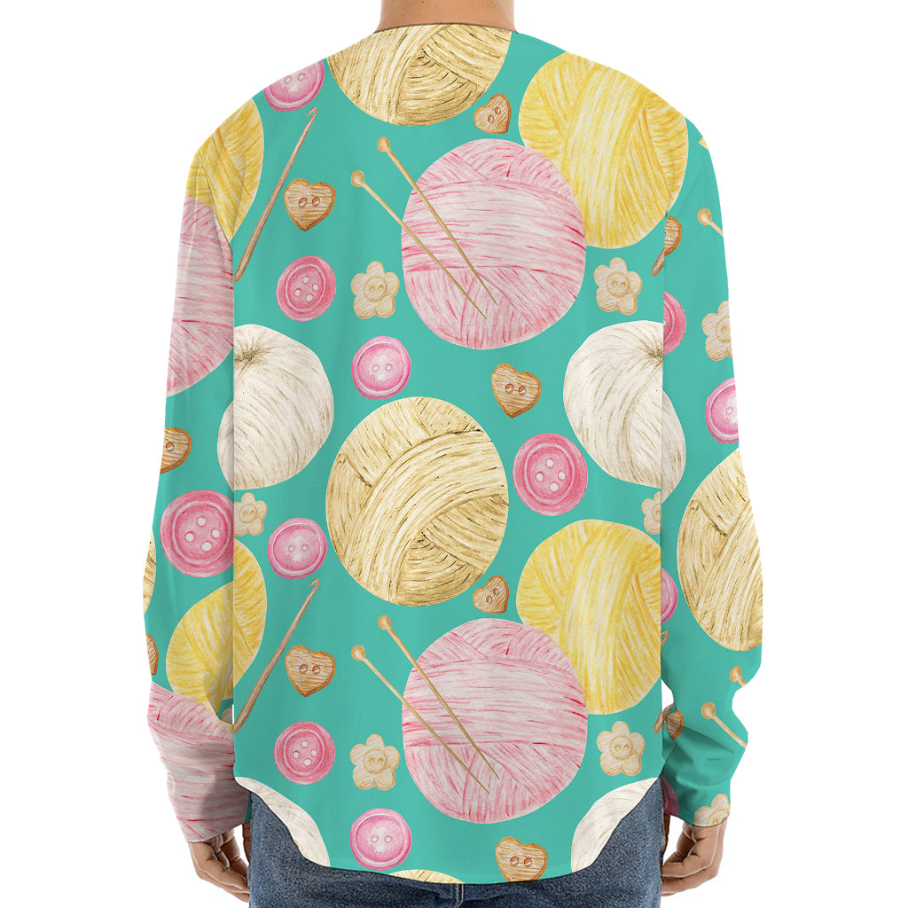 Watercolor Yarn Pattern Print Long Sleeve Baseball Jersey