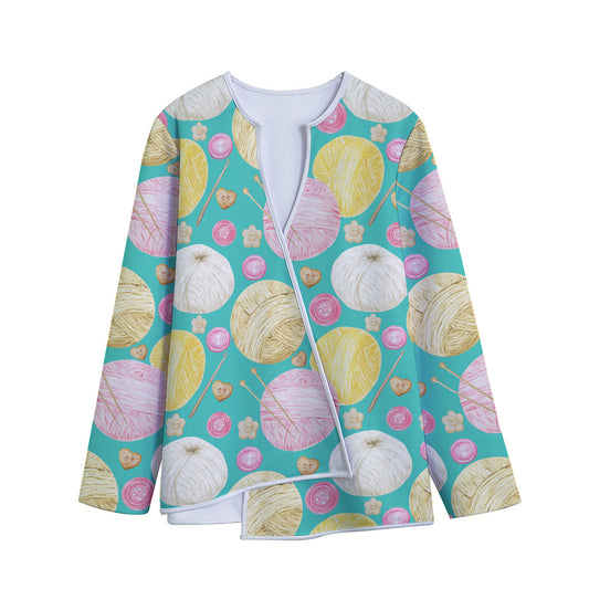 Watercolor Yarn Pattern Print Long Sleeve Short Coat