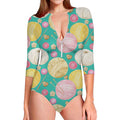 Watercolor Yarn Pattern Print Long Sleeve Swimsuit