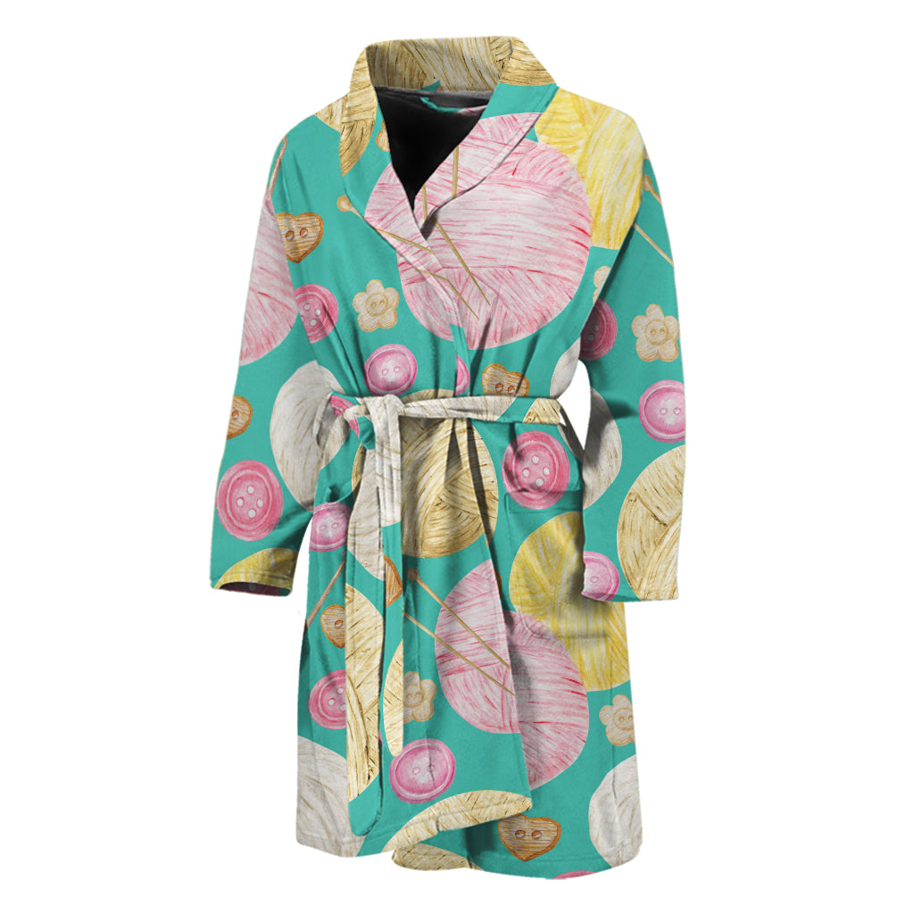 Watercolor Yarn Pattern Print Men's Bathrobe