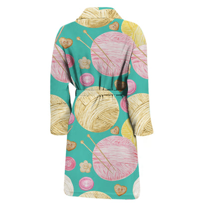 Watercolor Yarn Pattern Print Men's Bathrobe
