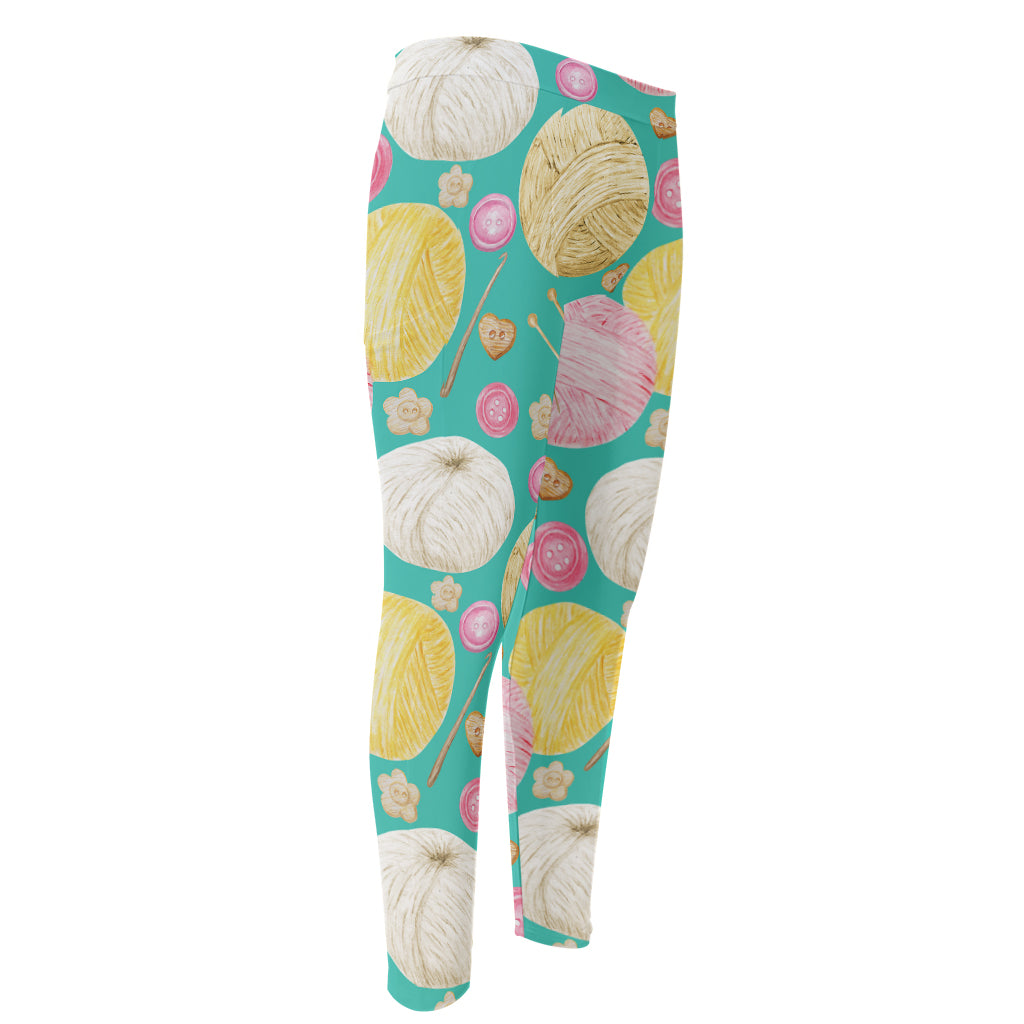 Watercolor Yarn Pattern Print Men's Compression Pants