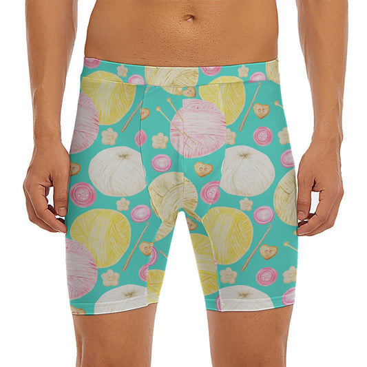Watercolor Yarn Pattern Print Men's Long Boxer Briefs