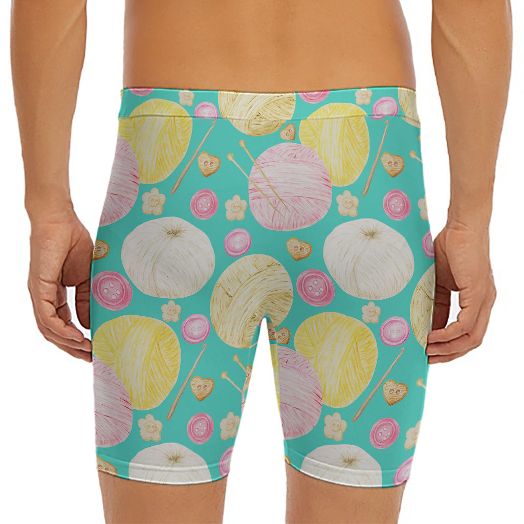 Watercolor Yarn Pattern Print Men's Long Boxer Briefs