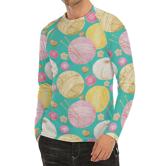 Watercolor Yarn Pattern Print Men's Long Sleeve Rash Guard