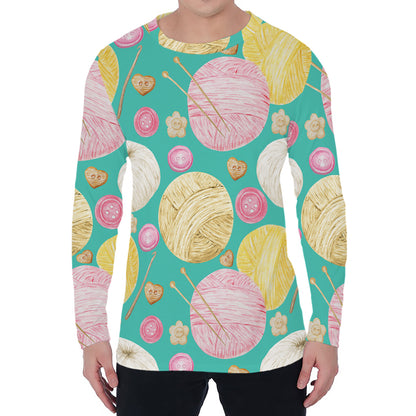 Watercolor Yarn Pattern Print Men's Long Sleeve T-Shirt
