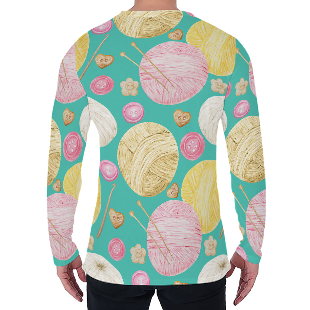 Watercolor Yarn Pattern Print Men's Long Sleeve T-Shirt