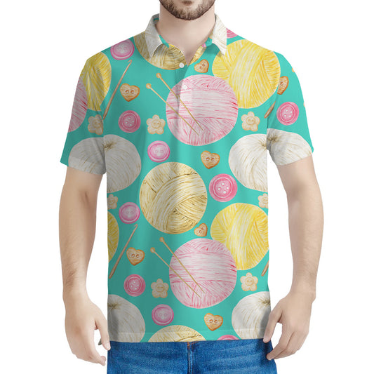Watercolor Yarn Pattern Print Men's Polo Shirt
