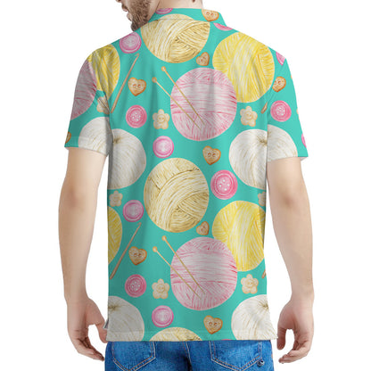 Watercolor Yarn Pattern Print Men's Polo Shirt