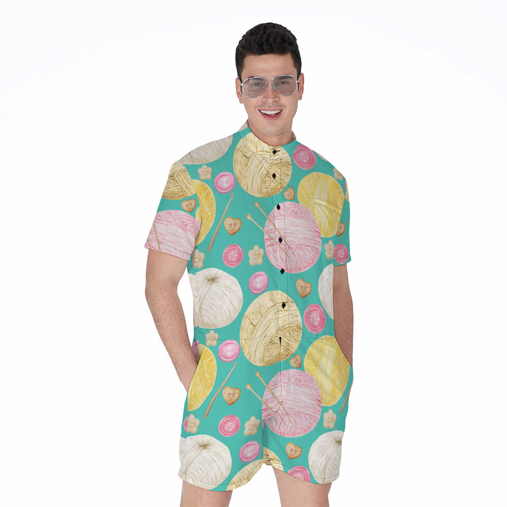 Watercolor Yarn Pattern Print Men's Rompers
