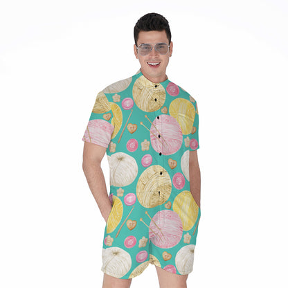 Watercolor Yarn Pattern Print Men's Rompers